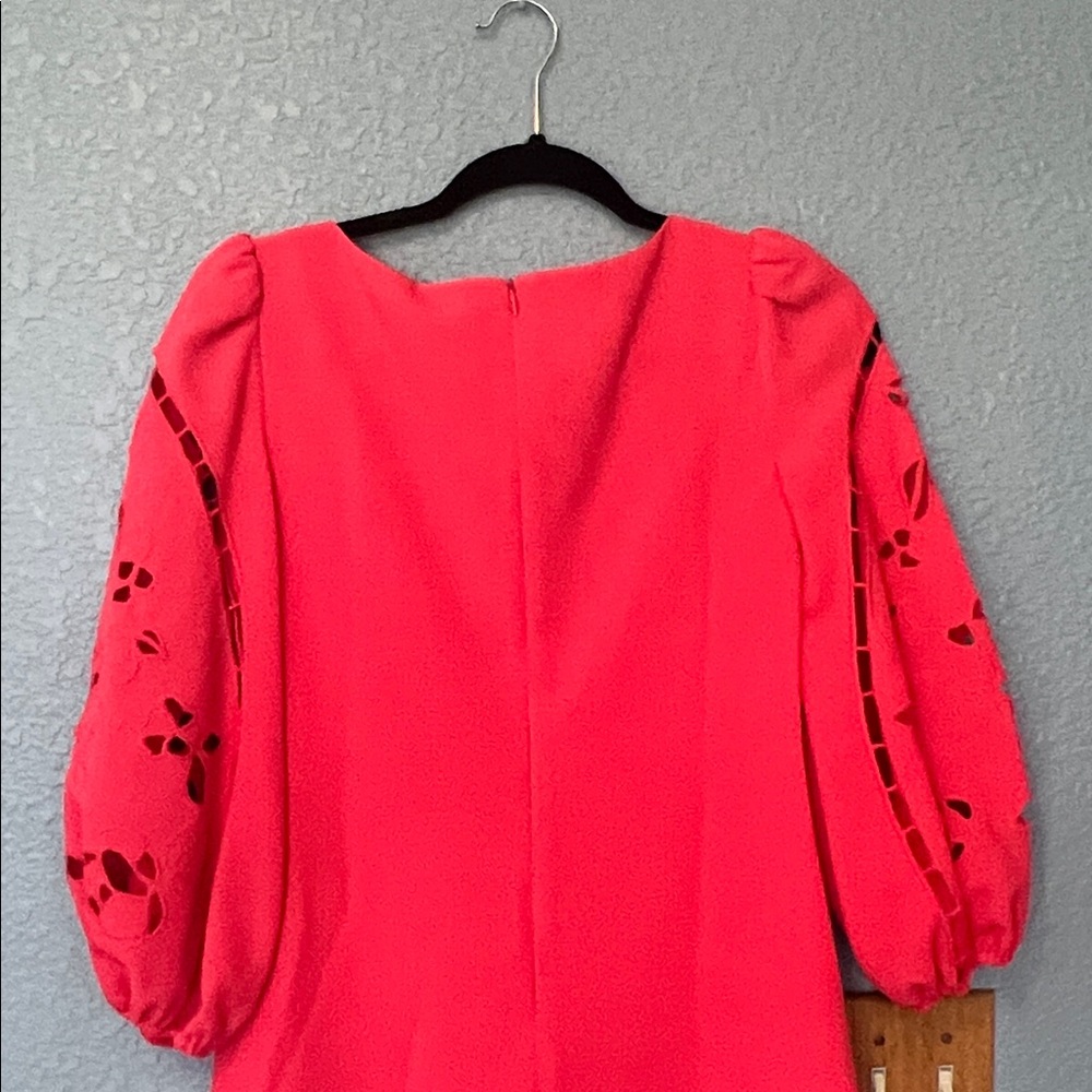 NWT Vince Camuto coral/red Eyelet Sleeve Shift Dress Puff Sleeve Mini ~ Size 2 - Picture 8 of 10